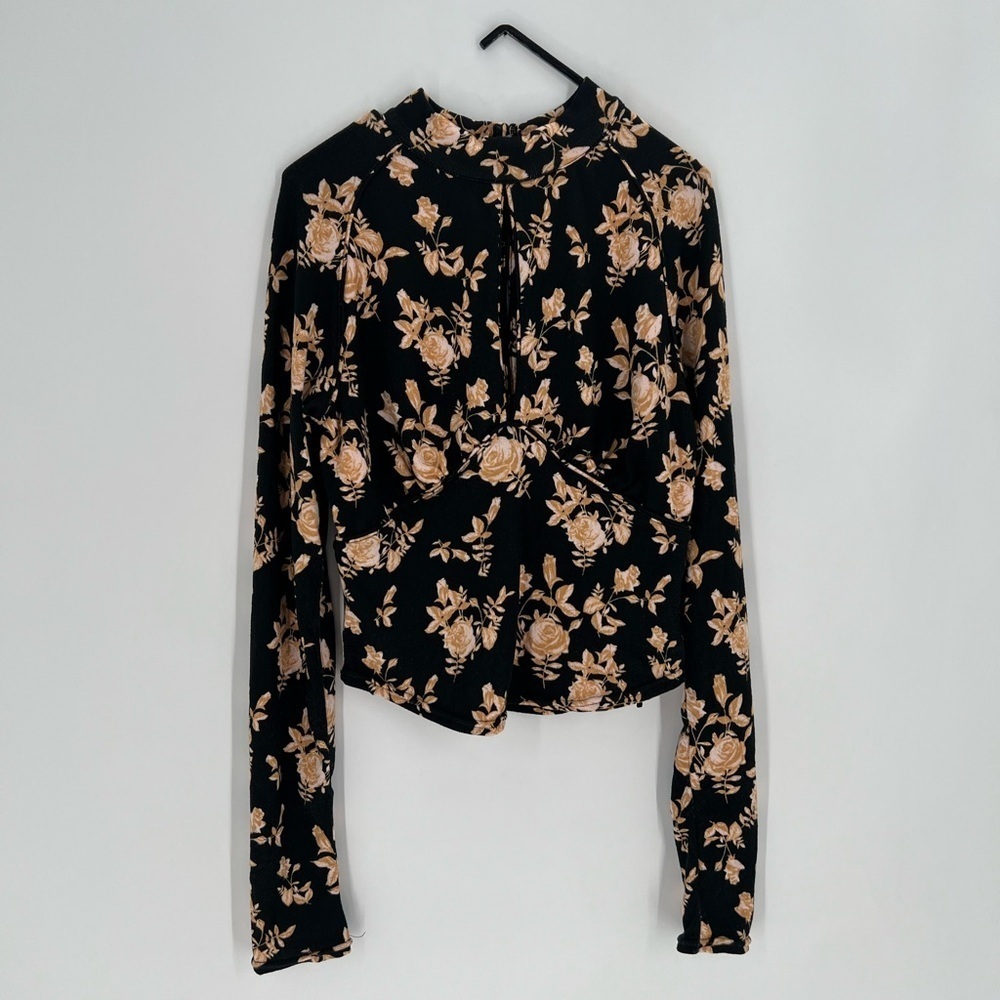 Free People Floral High Neck Keyhole Front Printed Dinner Party Top